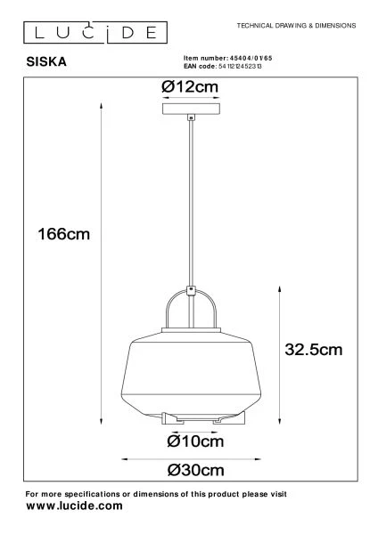 Lucide SISKA - Pendant light - 1xE27 - Smoke Grey - technical